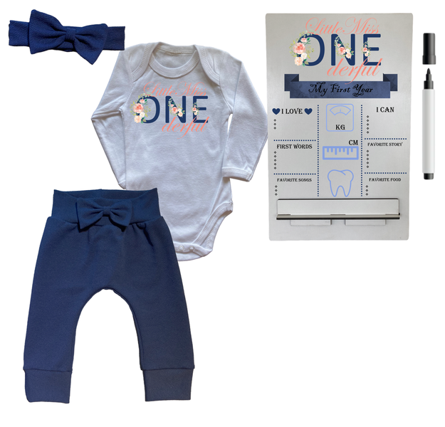 First Birthday Outfit-Long Sleeve &amp; Milestone sign-One'der Peach