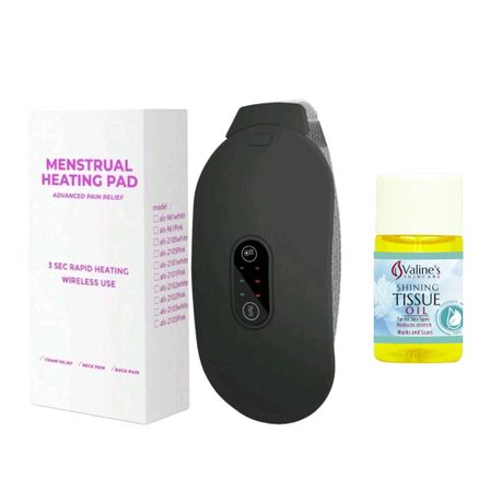 Menstrual Heating Pad Black With Valine's Skincare Tissue Oil 60ml Image