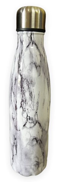 Double Wall Hot And Cold 500ML Stainless Steel Water Bottle Marble White