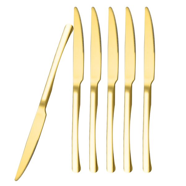 Ultra-Sharp Stainless Steel Best Dinner Knives - Gold (Set of 6)