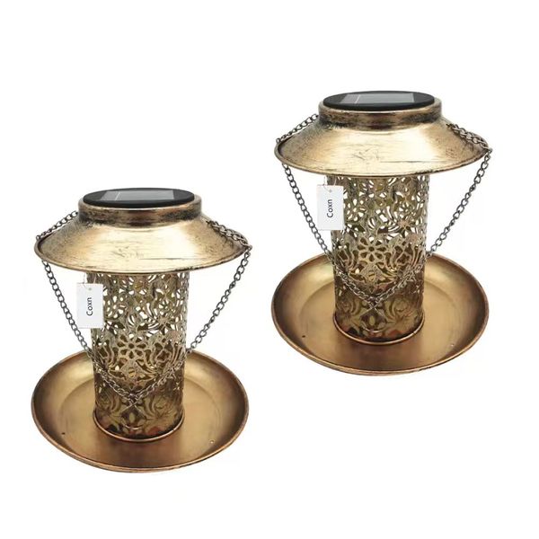 Coxn-2-Pack Vintage LED Solar Wild Bird Feeder Metal Outdoor HangingLantern