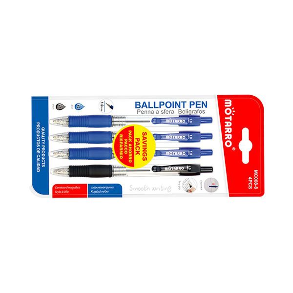 2Pack High Quality 1mm Tip 3 Blue &amp; 1 Black Ballpoint Pens Pack
