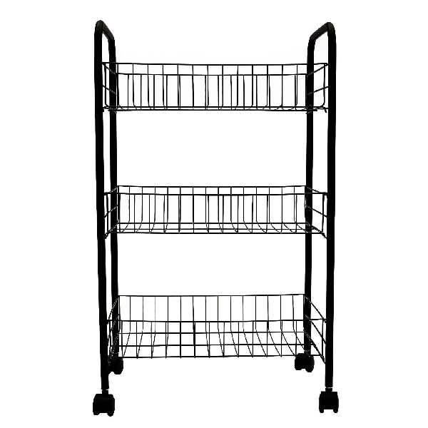 3 Tier Vegetable Trolley / Kitchen Utensil Rack - Black and Silver