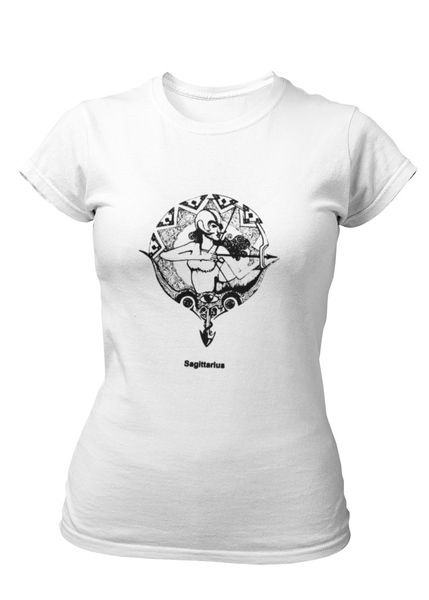 PepperSt Ladies White T-Shirt - Sagittarius