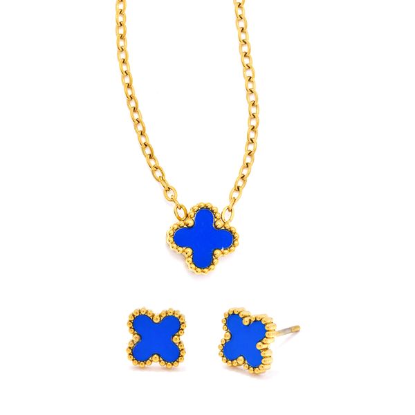 Steel My Heart - Waterproof Steel Enamel Clover Necklace and Earring Set