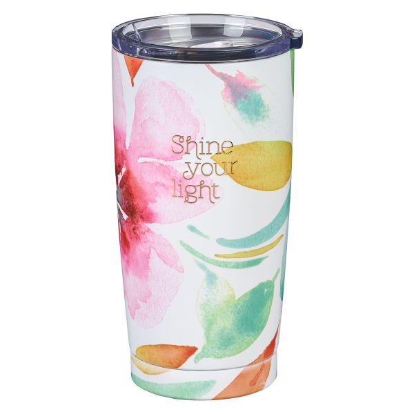 Stainless Steel Mug - Shine Your Light, Pink Daisies