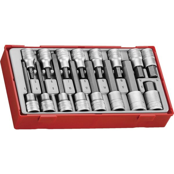 TengTools - 1/2" Drive Hex Bit Socket Tray, 16 Pieces - TTHEX16