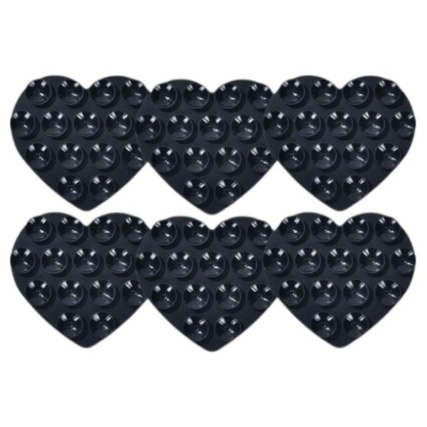 6 Piece -Double-Sided Heart-Shaped Silicone Suction Cup Phone Mounts -Black