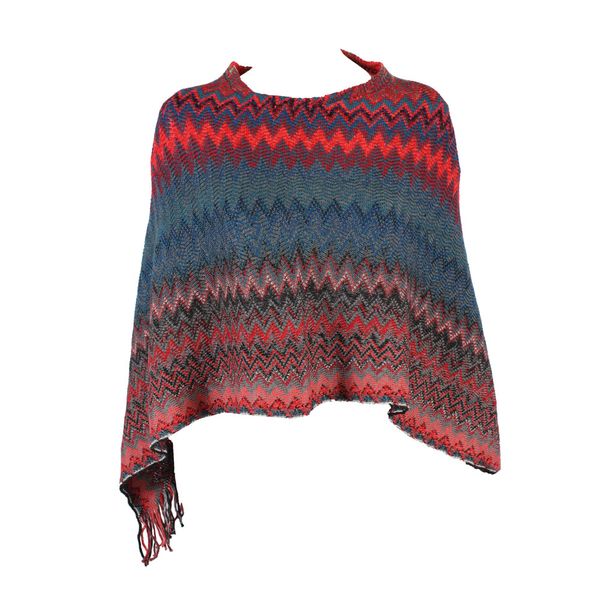 Blackcherry Knit Wavy Pattern Multicolour Poncho
