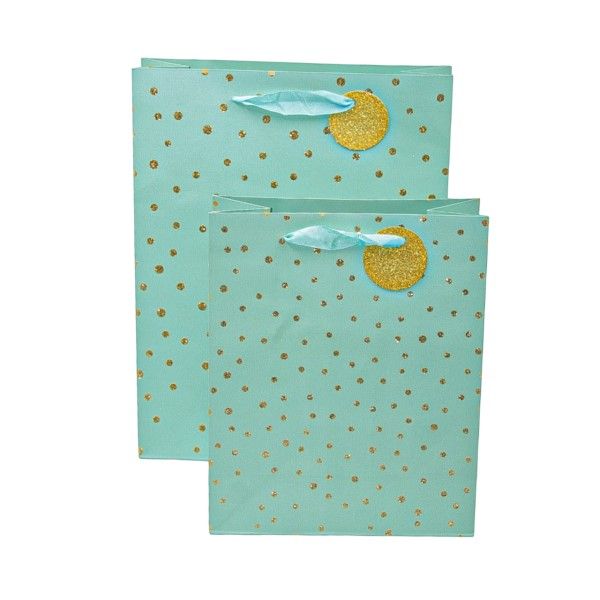 Sage Green Gift Bag With Gold Embossed Dot Design Set of 2 Shop