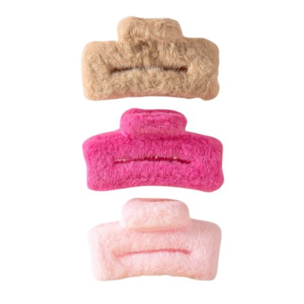 3-Piece Plush Large Square Hair Clip Set - Multicolor