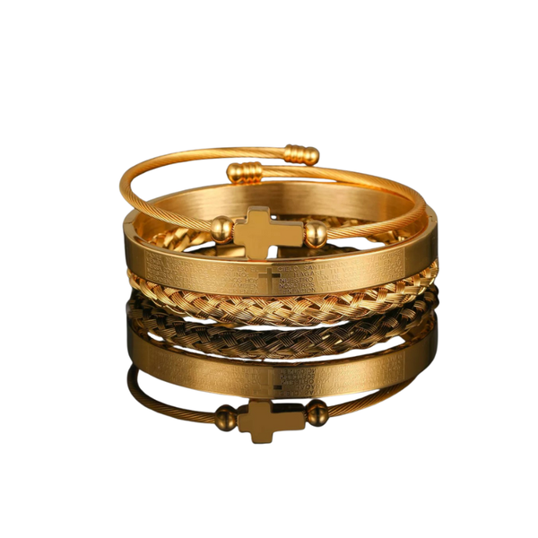 Sophisticated Golden Titanium 3pcs Bracelet for Men