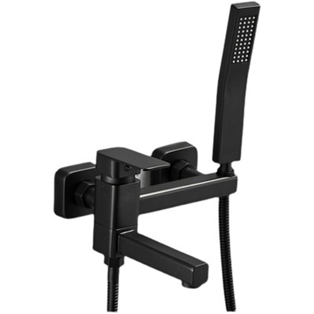 Matte Black Square Bath Mixer With Stainless Steel Handshower - 10039B