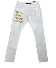 CUTTY - Cobbler Mens White Waxed Embroidered Skinny Jeans | Shop Today ...