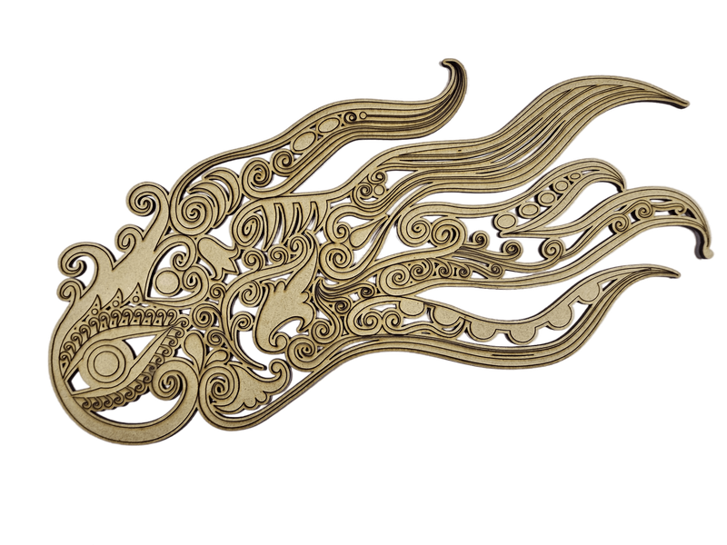 Boho-style Swimming Octopus Wall Art 50cm x 76cm (3mm Blonde MDF)