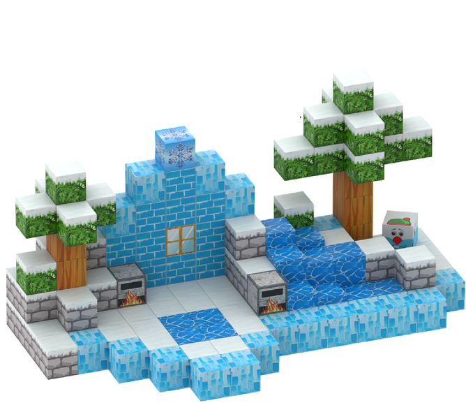 144 Piece Build Mine Magnet World Pixel Cube Blocks - Snow Villa