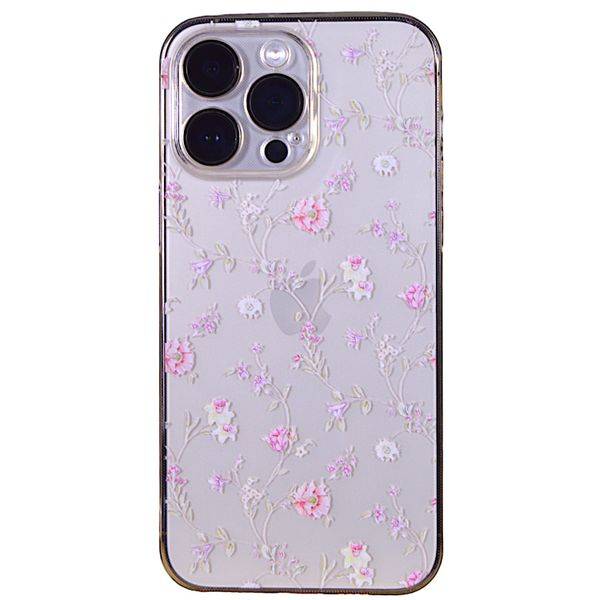 Clear Phone Case with Curtain Floral for iPhone 15 Pro