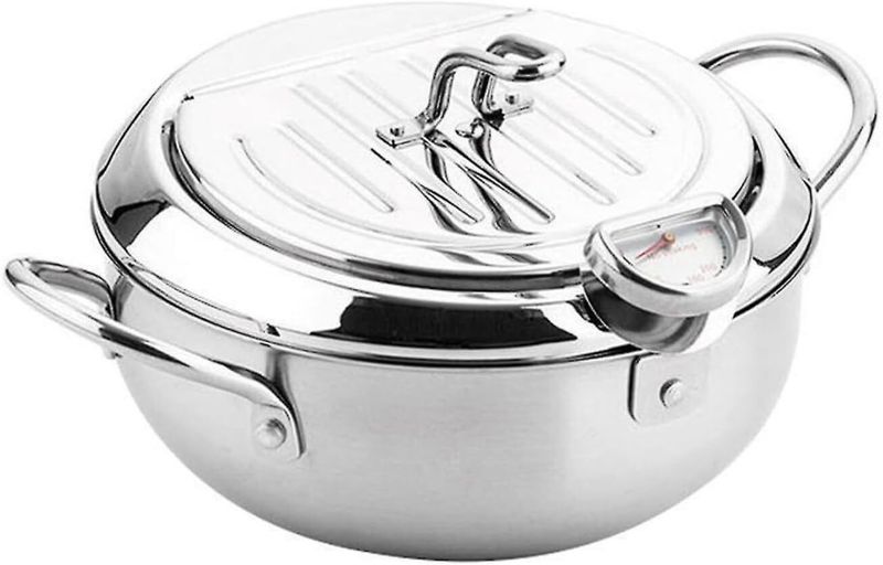 Stainless Steel Deep Fryer Pot with Thermometer &amp; Oil Draining Rack 2.2L