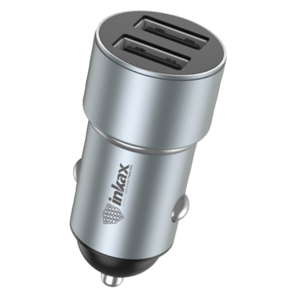 INKAX - CA-04 - Dual USB Fast Charging Car Charger - Silver