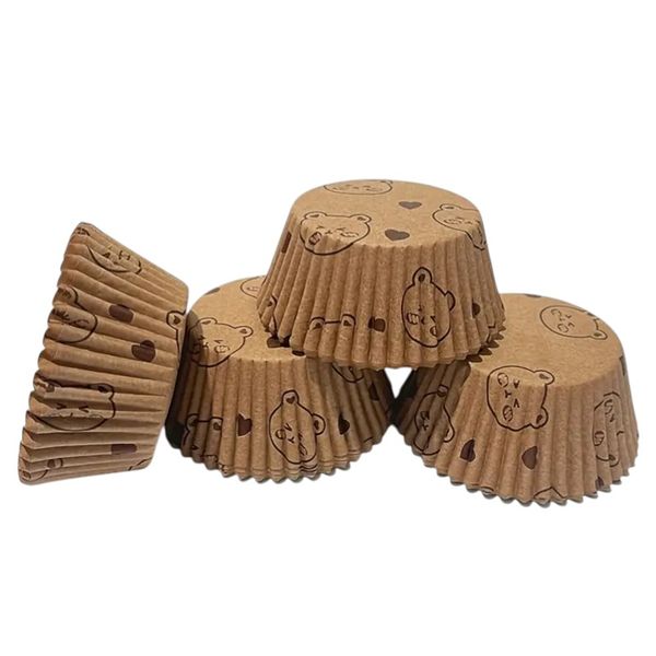 100 Pack - Vibrant Bear Cupcake Wrappers - Brown &amp; Black