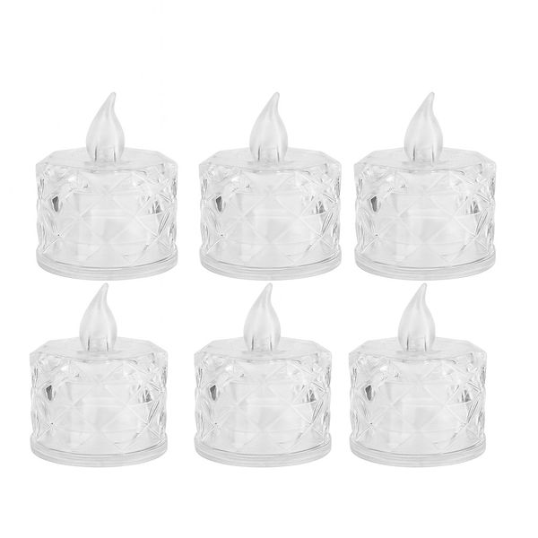 6 Piece Rose Pattern Candles With Flameless &amp; Halo Projection Design -White