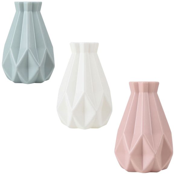 Vase Flower Plastic Ceramic Imitation Set of 3 Pastel