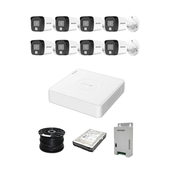 Hikvision 8Ch System with 8 x 2MP Bullet AUDIO Cameras - Hikvision PSU