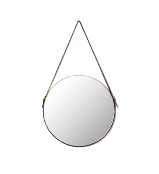 Wall Decor Round Mirror with Brown Leather Strap - CAS 60cm