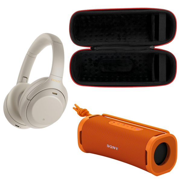 Sony XM4 Silver Bluetooth Headphone &amp; ULT Field 1 Speaker with Carry Case