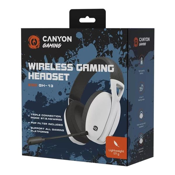 Canyon Ego GH-13 Wireless Gaming Headset White | 2.4G + BT5.2 |7.1 Surround