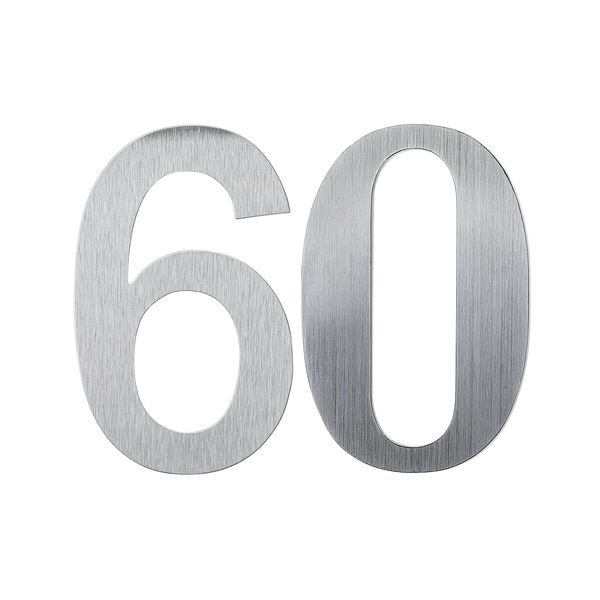 Sleek Stainless Steel House Number 60 - Modern, Durable, 228mm Thick