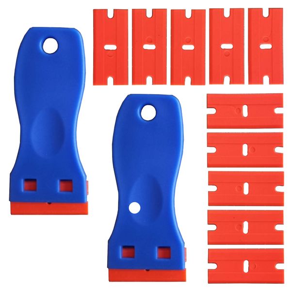 2 X Plastic Razor Blade Scrapers And 10 Extra Blades