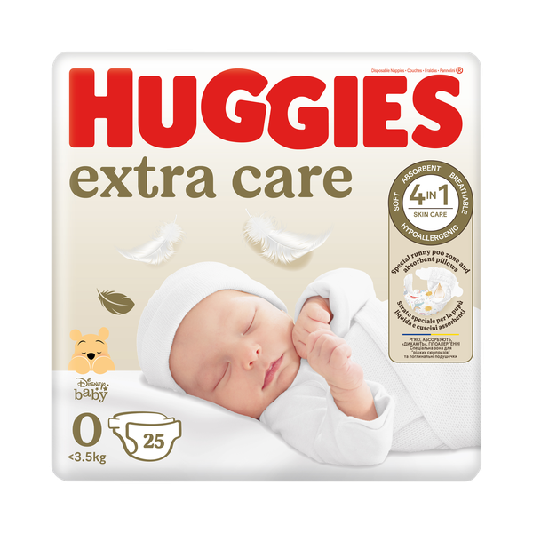 Huggies Extra Care - Size 0 New Baby (Up to 3.5kg) - 25 Nappies