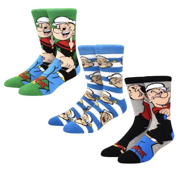 Funky Popeye Themed Novelty Socks 3 Pairs