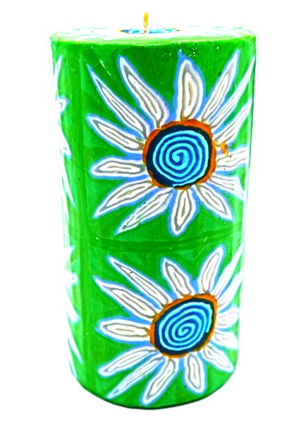 Swazi Hand Made Green Floral Pillar Candle