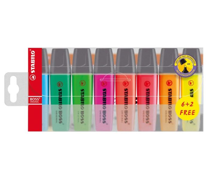 Stabilo Boss Highlighters In Wallet 6+2 P7008 As image