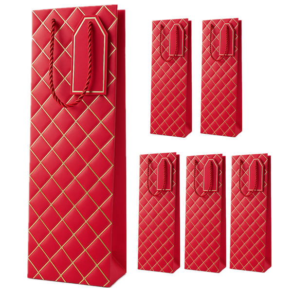 Luxury Faux Leather Look Wine Carrier Bag / Wine Gift Bag - Red (Pack of 6)