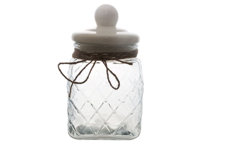Jar 19x14cm Square Glass with Ceramic Lid
