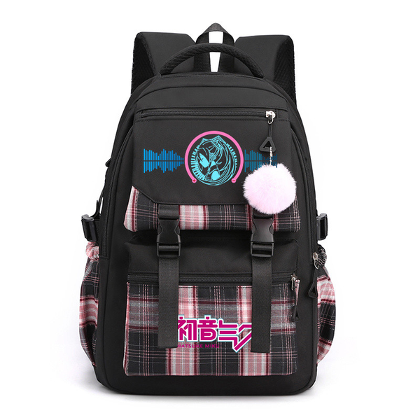 Cartoon Backpack Hatsune Miku Plaid fabric Nylon Student Schoolbag