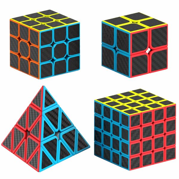 Speed Cube Set, Puzzle Cube Bundle Pyramid Magic Cube Set - 4 Pieces