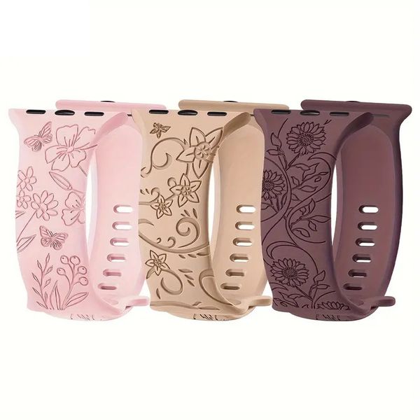 Floral Engraved Floral Bands Compatible with Apple iWatch Straps Flower