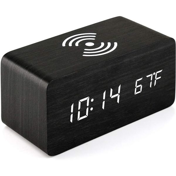 Digital Alarm Clock with Wireless Charger for Smartphone Battery Powered