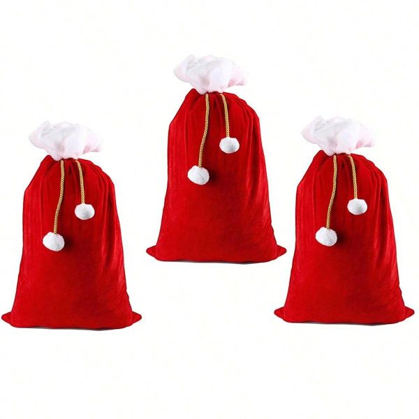 3-Piece Large Santa Clause Gift Sacks - Red