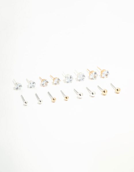 Mixed Metals Classic Stud Earrings 8-Pack