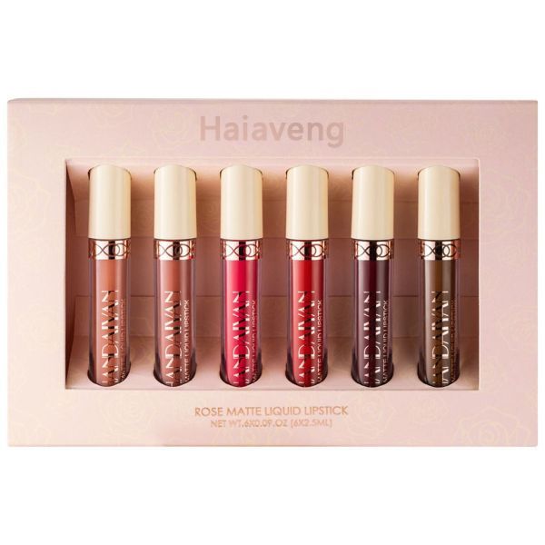 Matte Liquid Lipstick 6 Piece Nude Velvety Lip Gloss Kit Long-Lasting Wear
