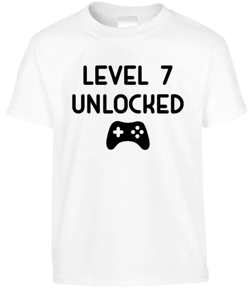 7th Birthday Level 7 Unlocked Gamer Gift T-Shirt-Kids - White