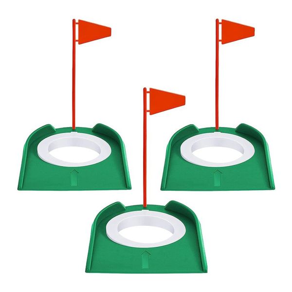 3 Pcs Golf Putting Cup Golf Hole Training Aids With Flag Green+White