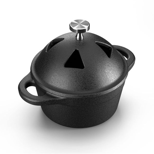 Cast Iron Garlic Roaster and Mini Dutch Oven with Wooden Tray for BBQ or Oven