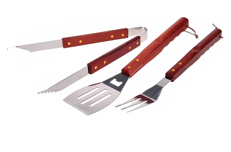 3 Pieces Stainless Steel Bbq Cutlery Wooden Handle Tools Set