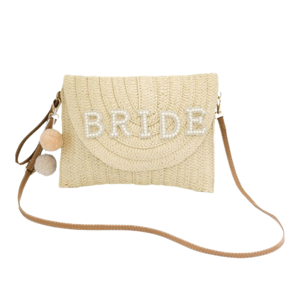 Bride Beach Shoulder Straw Bag Wallet Women's Purse Wedding Honeymoon Bag